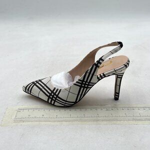 FSJ Black/White High Heels Pointy Toe Pumps Elastic Strap Slingback Sandal Shoes